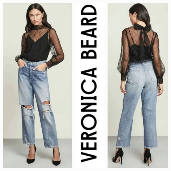 Veronica Beard Denim - Veronica Beard Blake Destroyed Straight Leg Jeans in Clearwater Wash Sz 24 NWT